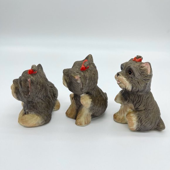 Vintage Homco Yorkshire Terrier Figurines Yorkies With Red Bows - Picture 6 of 9